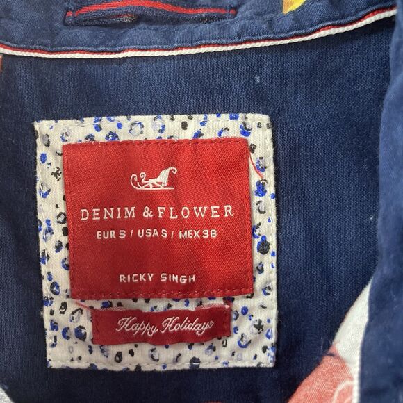 Denim & Flower Ricky Singh Santa Claus Button Up Short Sleeve Men’s-Medium Blue - Picture 8 of 13